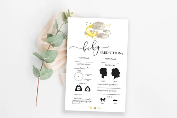 Baby Predictions Card, Gender Reveal Baby Predictions, Gender Neutral Baby Shower Games, Moon and... | Etsy (US)