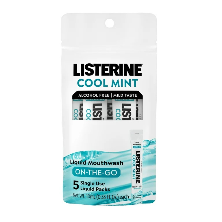 Listerine On-The-Go Cool Mint Alcohol Free Mouthwash Packets, 0.33 fl oz x 5pk | Walmart (US)