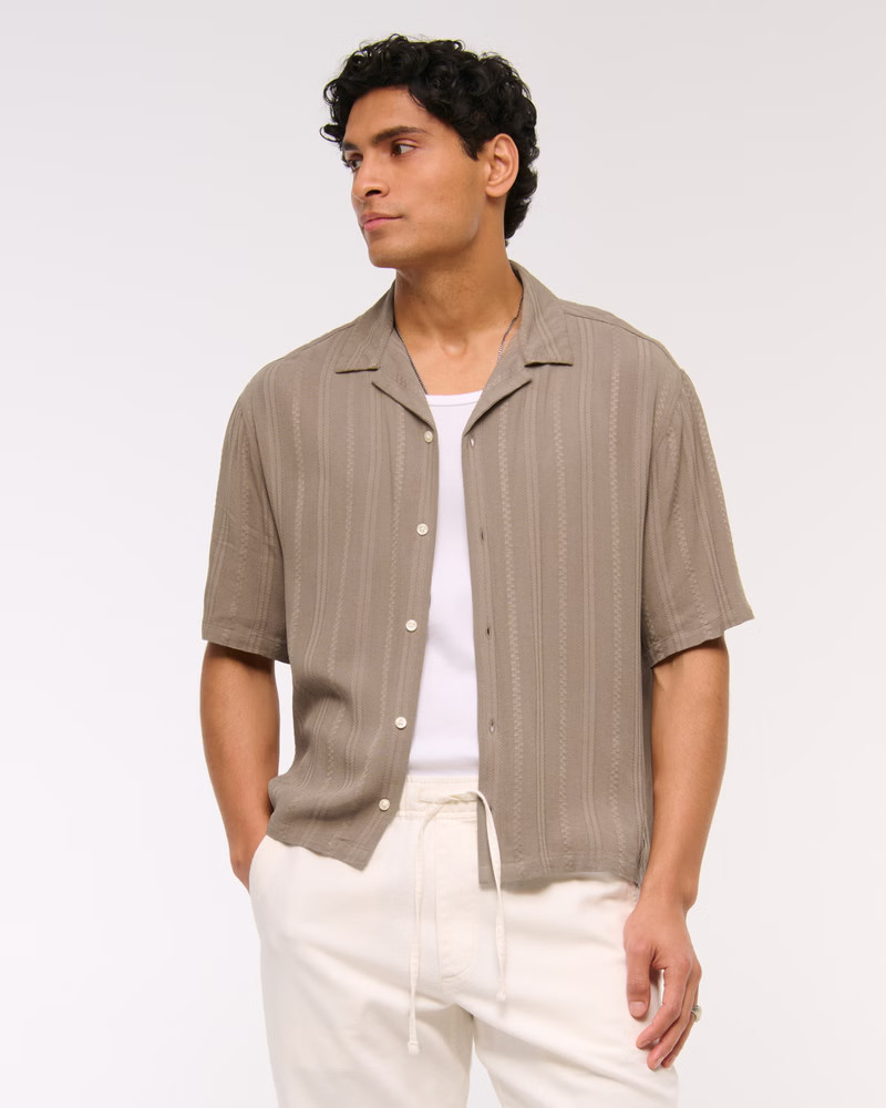 Men's Camp Collar Cropped Button-Up Shirt | Men's Tops | Abercrombie.com | Abercrombie & Fitch (US)