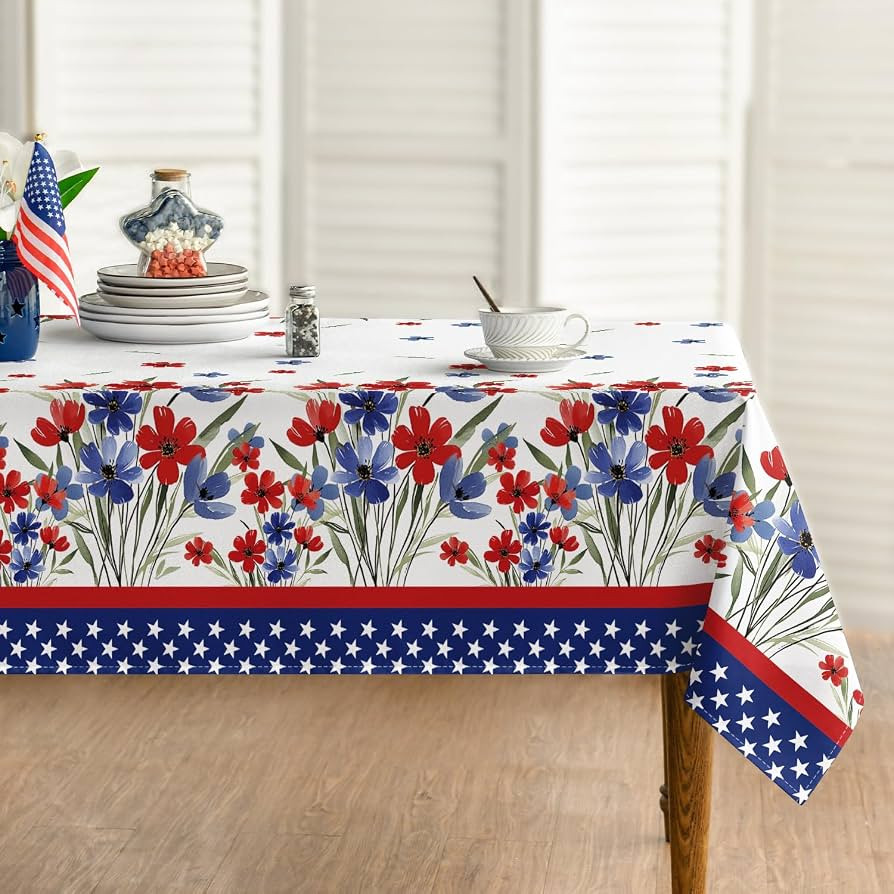 Horaldaily 4th of July Tablecloth 60x84 Inch, Patriotic Watercolor Poppy Flowers Independence Day... | Amazon (US)