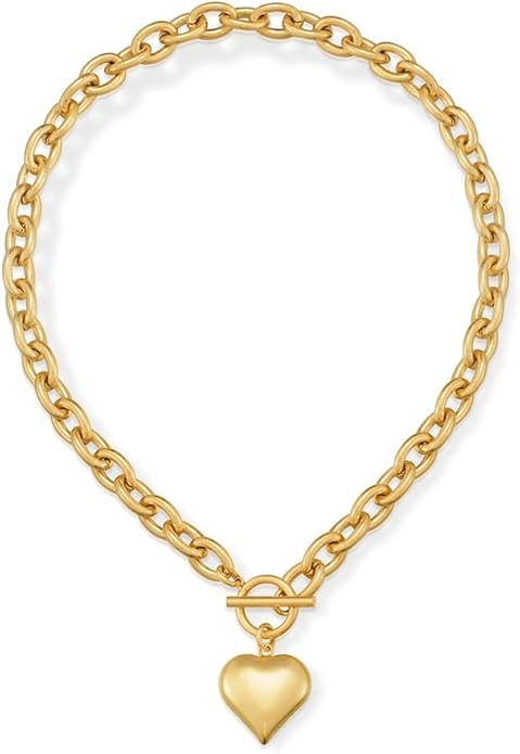 Chunky Gold Pendant Necklaces For Women Gold Chain links With Sun Heart Lion Conch Shell Charms S... | Amazon (US)