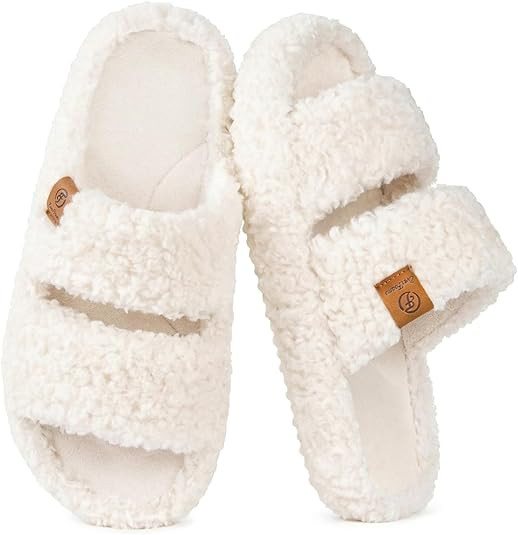 EverFoams Womens Fuzzy Open-toe Slippers Soft Comfy Memory Foam Indoor House Shoes | Amazon (US)