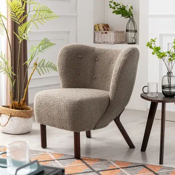 Modern Lambskin Sherpa Wingback Tufted Side Chair with Solid Wood Legs - On Sale - Overstock - 35... | Bed Bath & Beyond