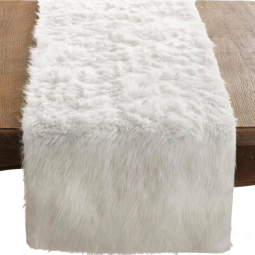 Faux Fur Design Table Runner, 15"x72", White | Amazon (US)