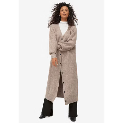 ellos Button Front Duster Cardigan - 30/32, Heather Beige | Target
