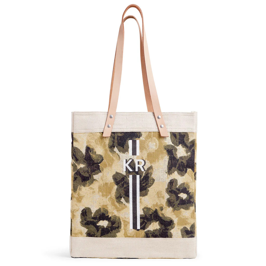 Market Tote in Khaki Bloom by Liesel Plambeck with Monogram | Apolis