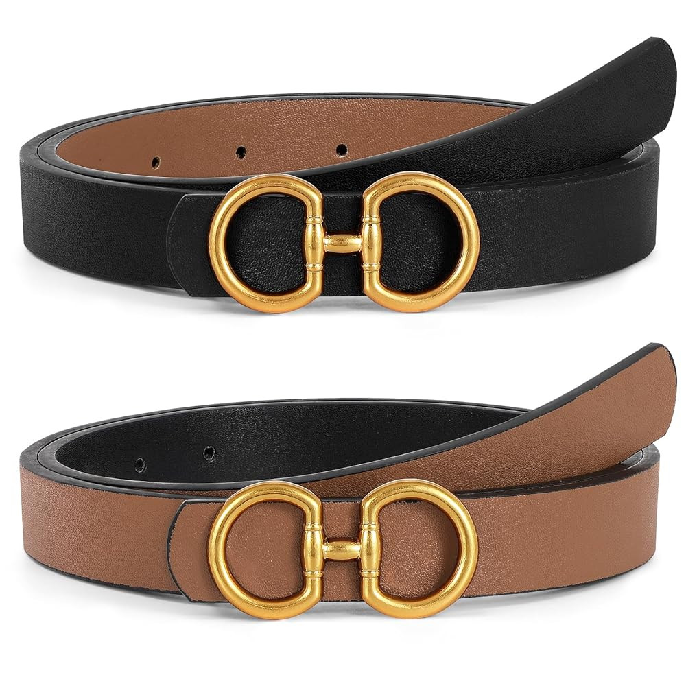 Women Reversible Leather Belt for Jeans Pants Fashion Ladies Belt with Gold Buckle | Amazon (US)