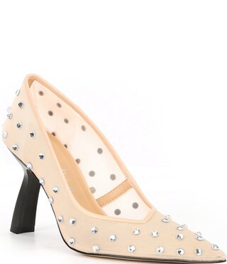 Darciee Two Mesh Rhinestone Pointed Toe Curved Heel Pumps | Dillard's