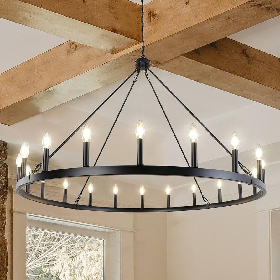 47 Inch Wagon Wheel Chandelier, 20-Light Large Black Farmhouse Chandelier Hanging Light Fixture, ... | Amazon (US)