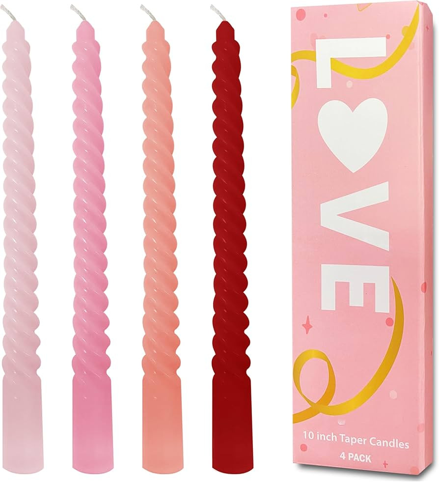 Topsics Red Gradient Taper Candles, Spiral Twisted Taper Candles Set of 4, Unscented Taper Candle... | Amazon (US)