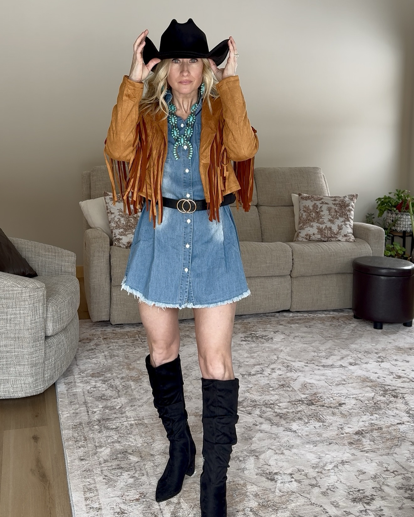 One denim dress… 3 western ways 🤠🔥
Fringe jacket statement look, classic simple version, and a beautiful black accent outfit for the snatched silhouette.

This is my easiest spring outfit formula and it works every time.
Shop every piece linked here! 👇✨

#LTKootd #LTKgrwm #LTKSeasonal