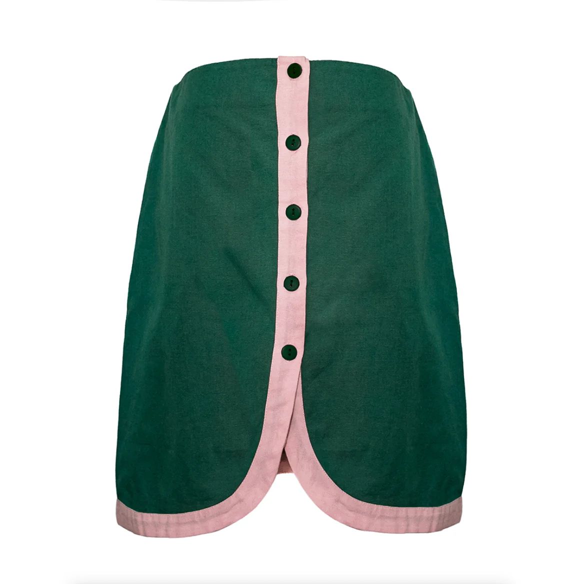 Athena Skirt, Green with Pink Color Block Linen | The Avenue