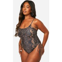 Womens Plus Ruched Side Snake Bathing Suit - Brown - 12 | boohoo (US & Canada)