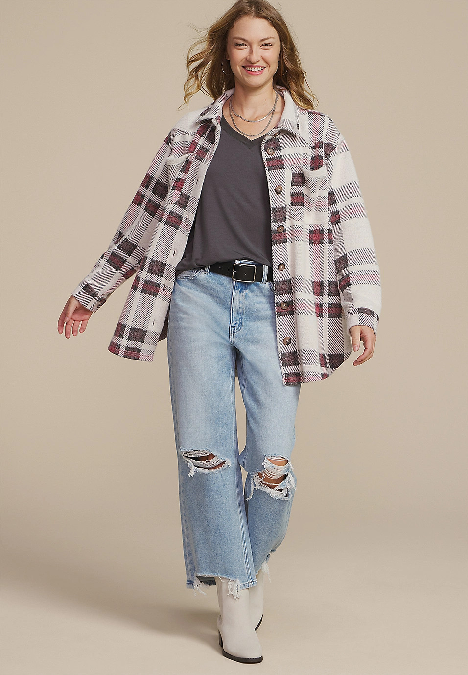 Plush Plaid Shacket | Maurices