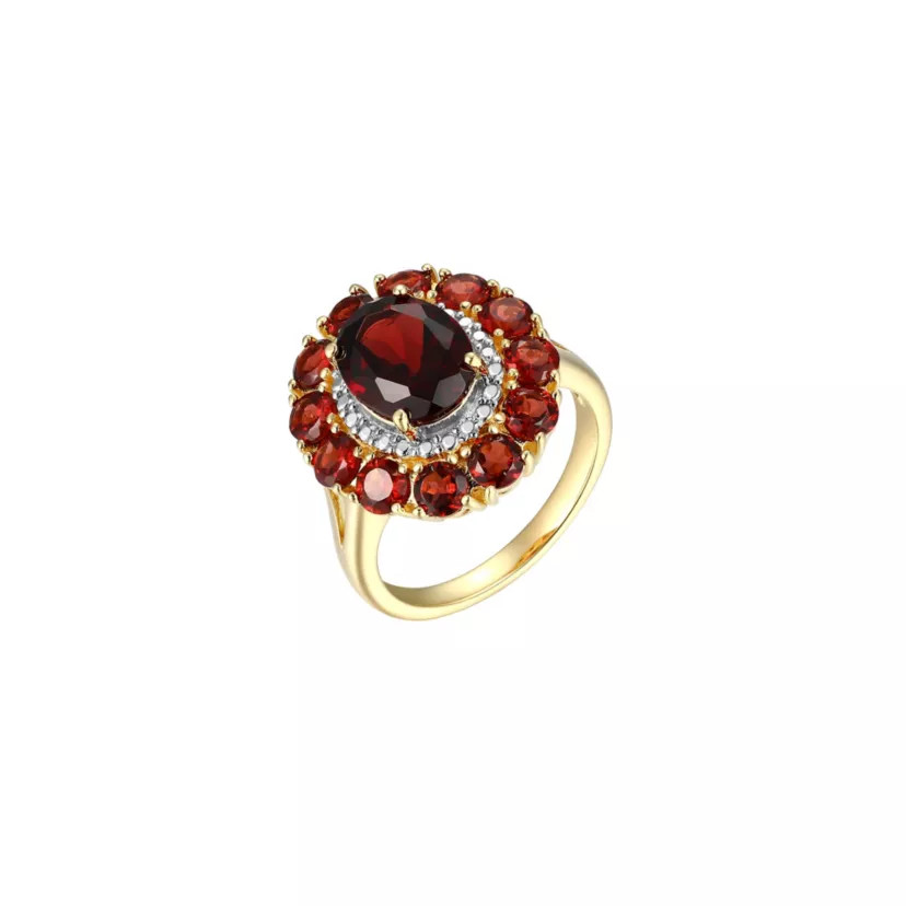 18K Yellow Gold Plated Sterling Silver Women's Genuine Gemstone with Diamond Accent Ring | Belk