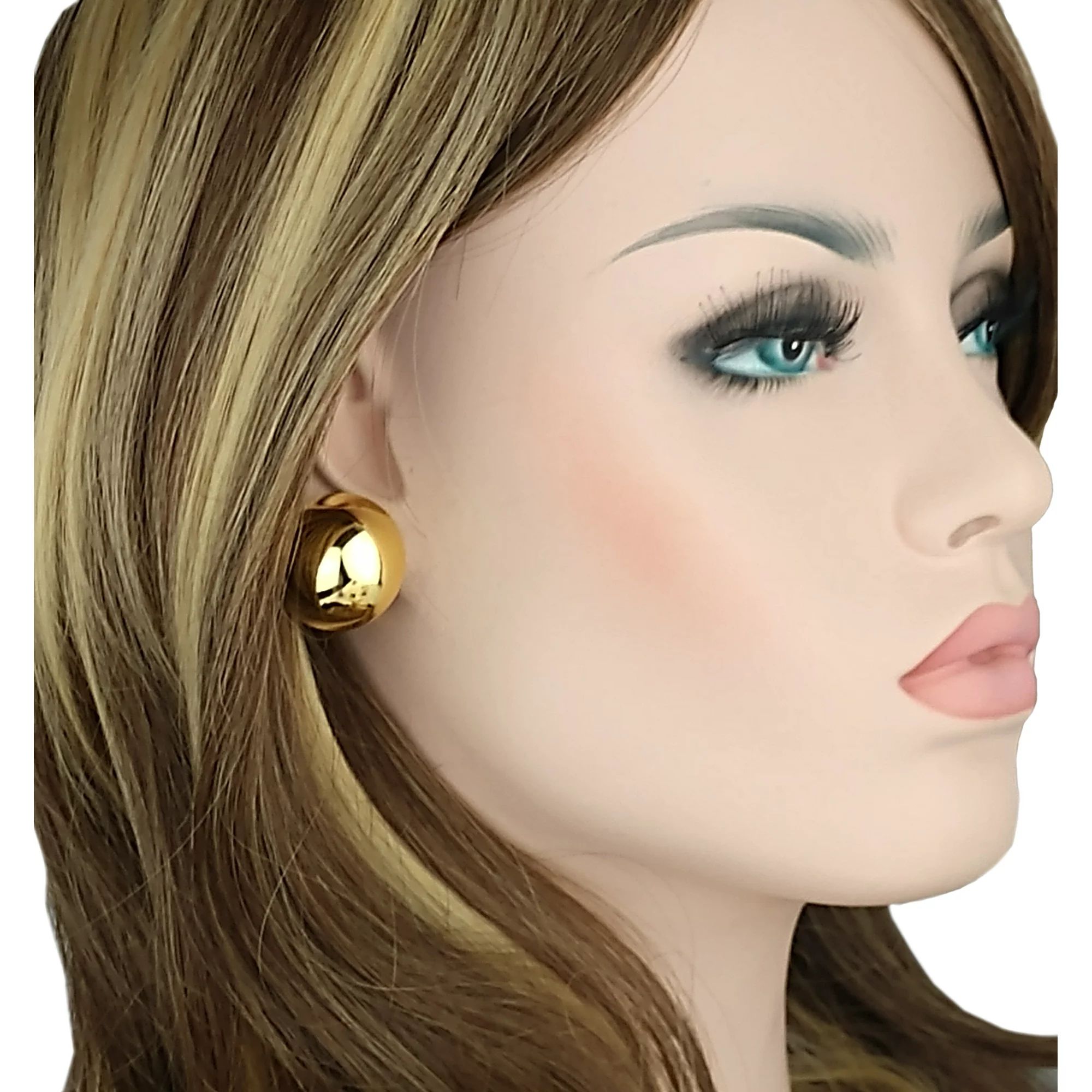 Lightweight Small Bulbous Shiny Gold Tone Plain Button Clip Earrings 1" Ladies Adult Female Women | Walmart (US)