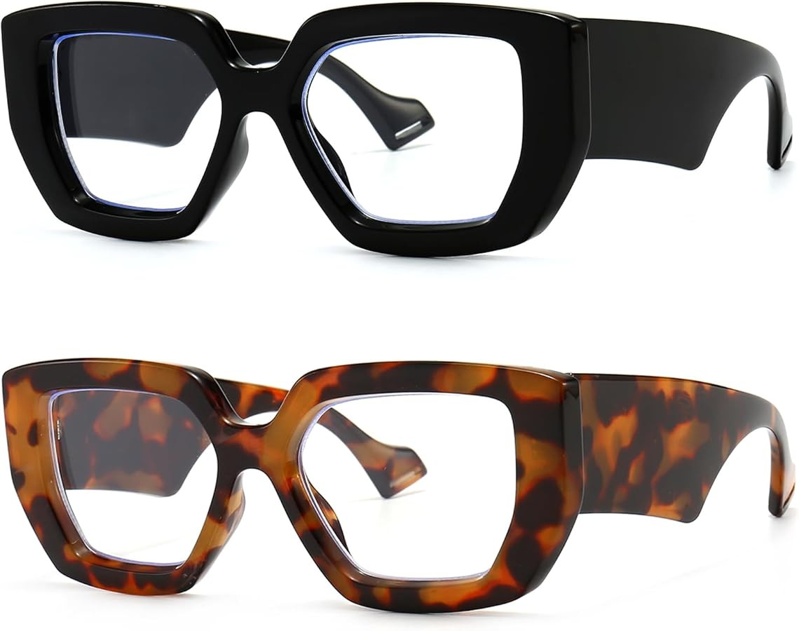 Thick Frame Blue Light Glasses for Women Men Fashion Oversized Square Computer Gaming Eyeglasses | Amazon (US)