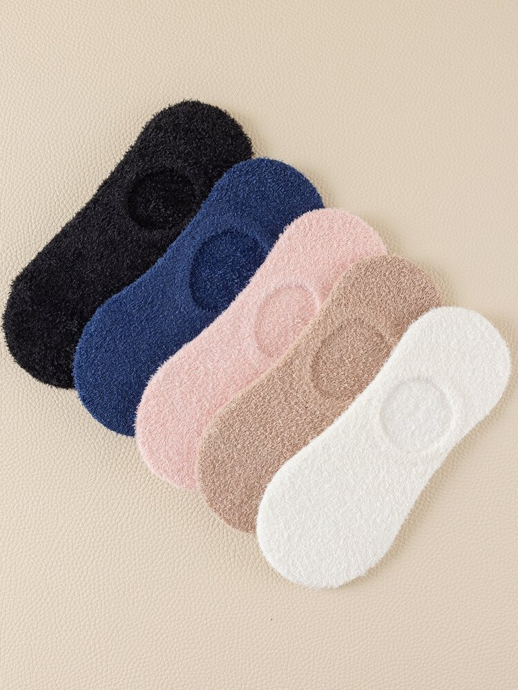 5pairs Solid Fuzzy Invisible Socks | SHEIN