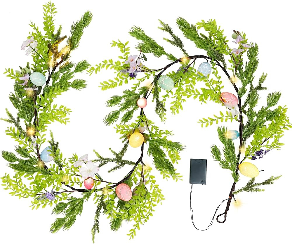 DR.DUDU 6 FT Lighted Easter Garland Decor-Artificial Spring Floral Garland with Easter Egg & 20 L... | Amazon (US)