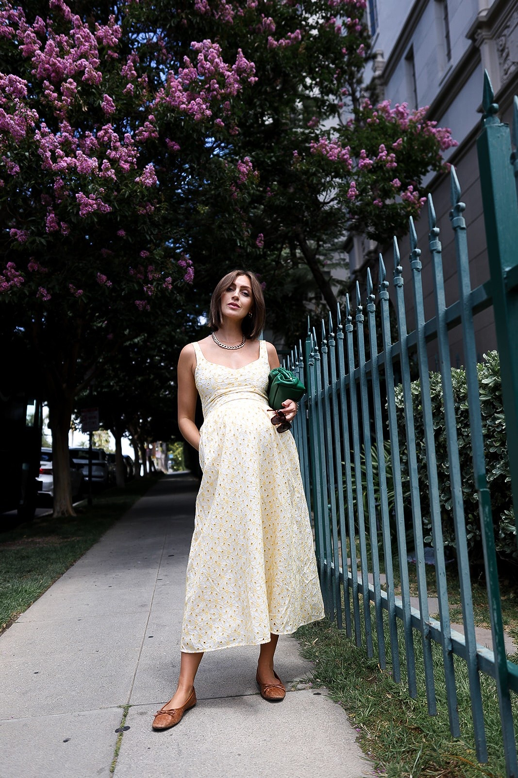 Eyelet dress, bump style, woven flats, clutch

#LTKootd #LTKBump #LTKSaleAlert