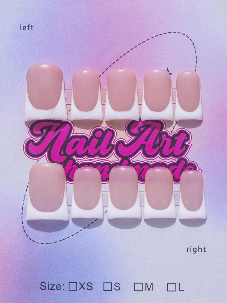 Square-Shaped Handmade Nail Decorations, Y2K Baddie Style, Includes Nude, Purple, Gold, White Nail Plates With French Tips, Carving, Beads, Stars, Asymmetrical Liquid Metal Elements, 10Pcs/Set 3 Size Options, Suitable For Parties, Galas, Daily Wear, Comes With Tools, Great Gift For Women & Girls Press On Nails Nail Supplies Nails | SHEIN