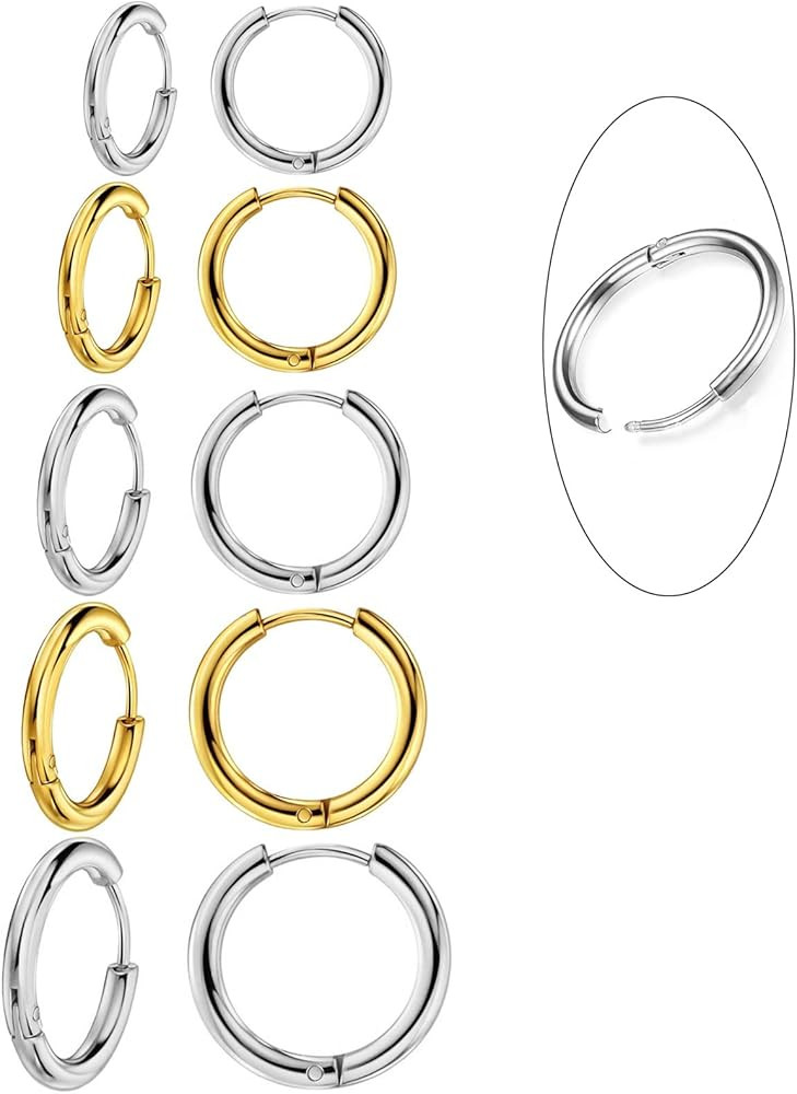 5 Pairs 316L Surgical Stainless Steel Small Hoop Earrings Set Hypoallergenic Cartilage Earring En... | Amazon (US)