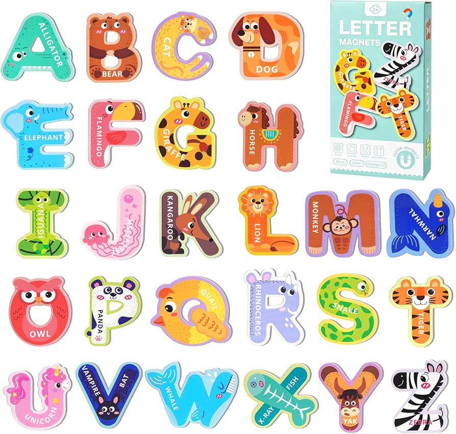 Magnetic Letters for Kids, 26 Animal Alphabet Magnets, Large Uppercase ABC Fridge Magnets for Pre... | Amazon (US)