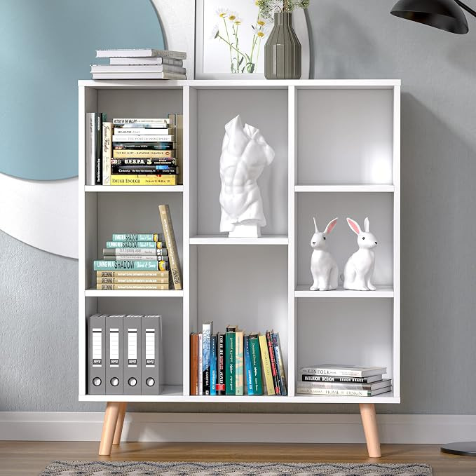 Cozy Castle White Small Bookshelf, Wood 8 Cube Storage Organizer Book Shelves with Anti-Tilt Devi... | Amazon (US)