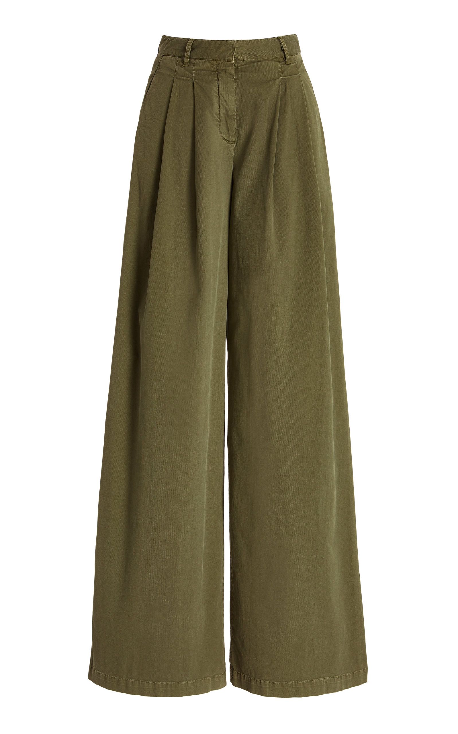 NILI LOTAN - Women's Dillon Pleated Cotton Wide-Leg Pants - Green - Moda Operandi | Moda Operandi (Global)