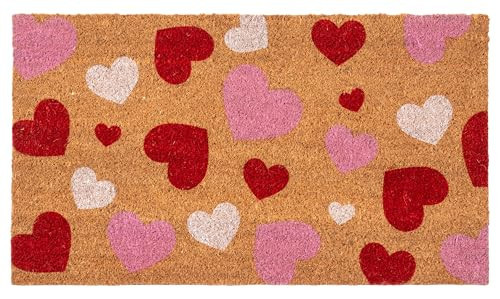 Rmeosye Valentine's Day Door Mat Natural Coir Welcome Doormats Non Slip Front Door Rugs for Entrance Porch Spring Outdoors Decor 17 x 30 Inch (Red Pink White Hearts) | Amazon (US)