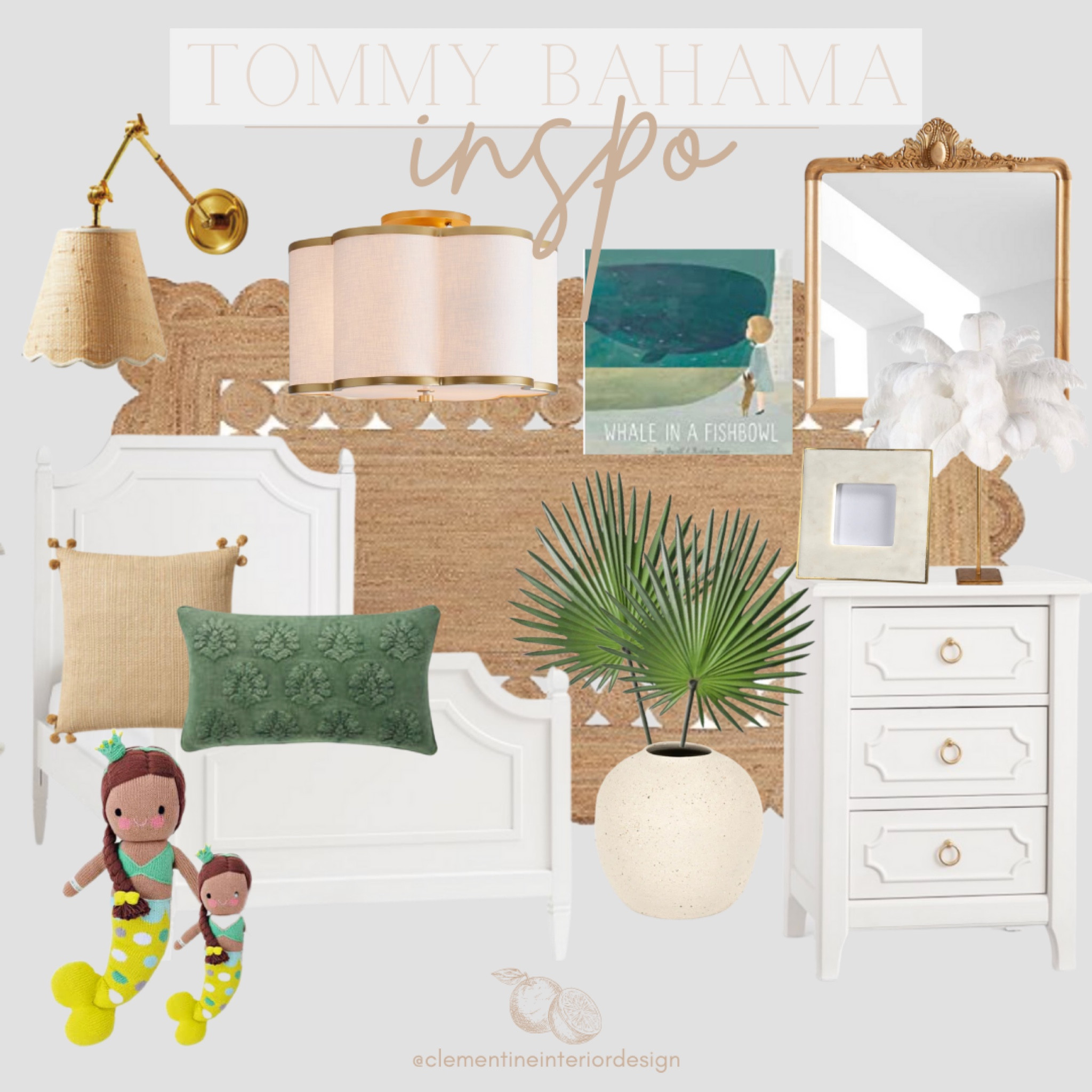 Crisp and tropical inspired by Tommy Bahama🤍🌴

Faux palm, cuddle and kind dolls, tommy bahama, rattan wall sconce, kids books, jute rug, scalloped rug, white nightstand, wood mirror, green pillo, boa lamp, tropical decor, kids room design

#LTKkids #LTKbaby #LTKhome