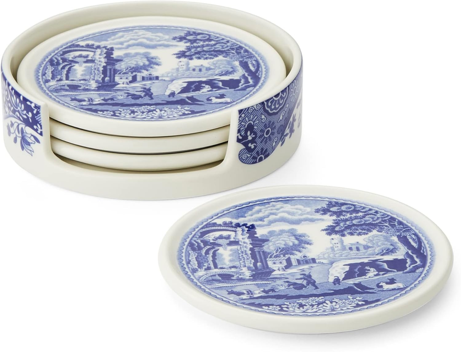 Spode Blue Italian Coasters for Drinks | Set of 4 | Ceramic Coasters and Holder | Tabletop Protec... | Amazon (US)
