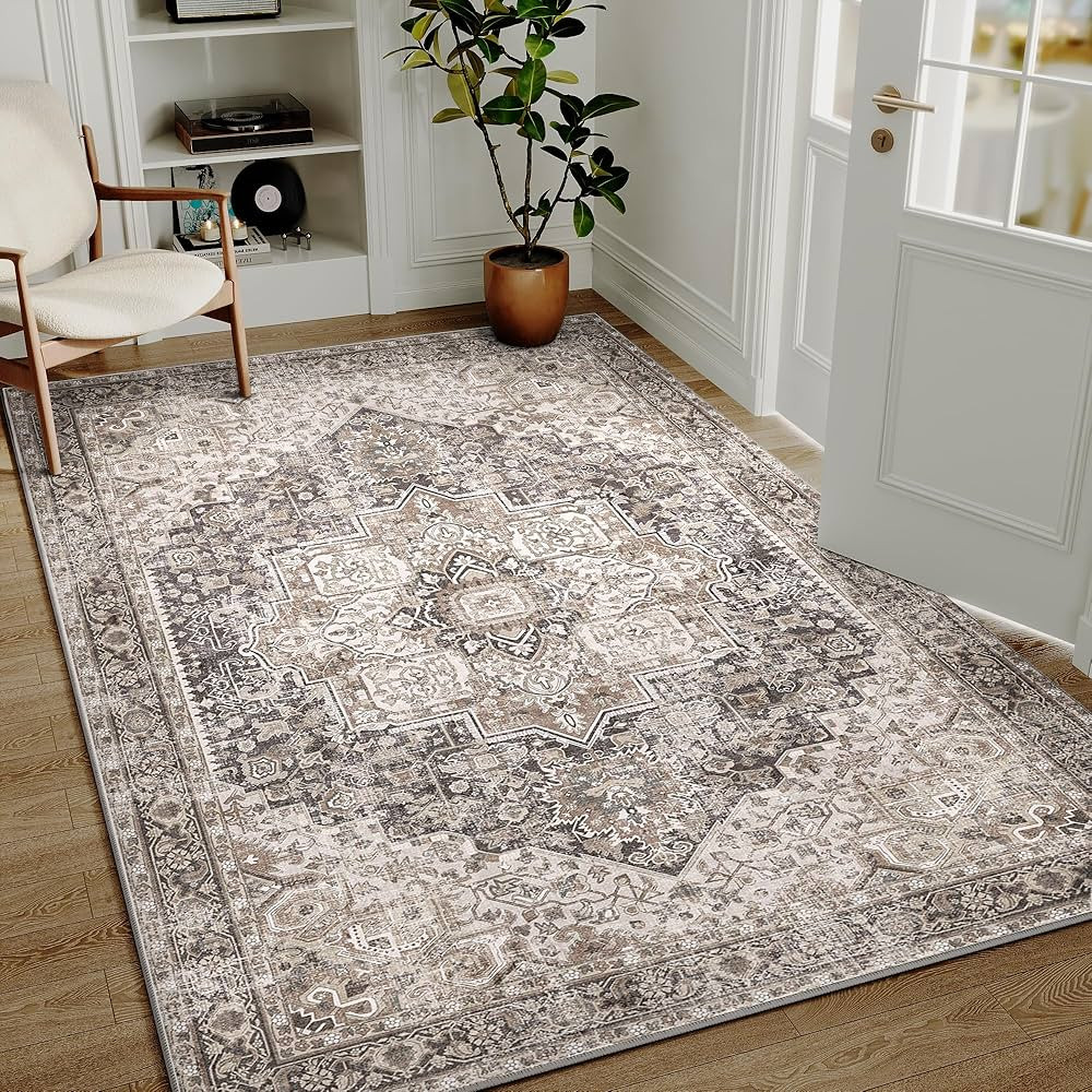 Vintage Area Rug 5x7 Washable Rug Non Slip Kitchen Brown Multi Indoor Living Room Carpet Distress... | Amazon (US)