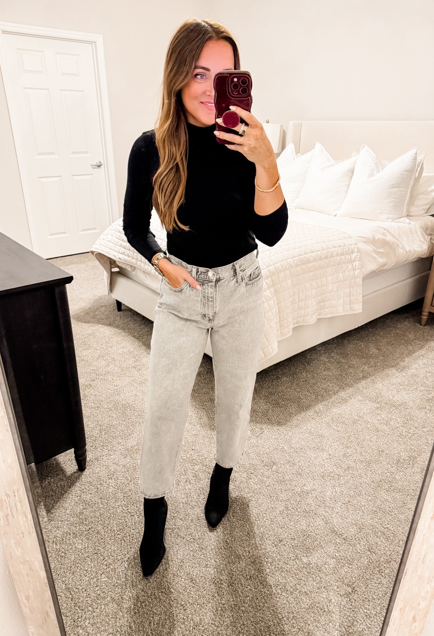 Top - M, Denim - 6 (tts)
5’2” 140 lbs 
—
Target denim | Poshmark finds | Amazon top | Turtleneck | Black Turtleneck | Winter fashion | Cold weather fashion | Amazon booties | Black booties 

#LTKootd #LTKSeasonal #LTKWorkwear