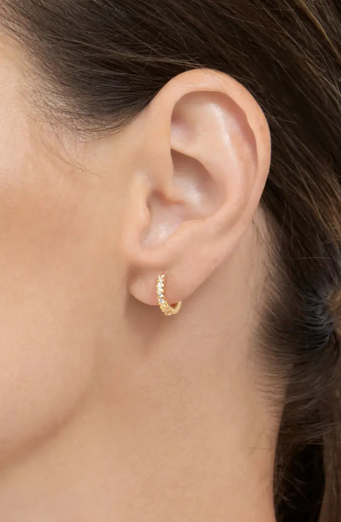 White Rhodium Plated CZ 9.25mm Huggie Hoop Earrings | Nordstrom Rack