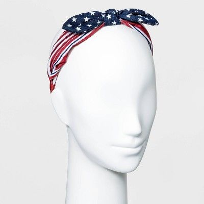 Striped and Denim Stars Bow Top Headband - Blue | Target