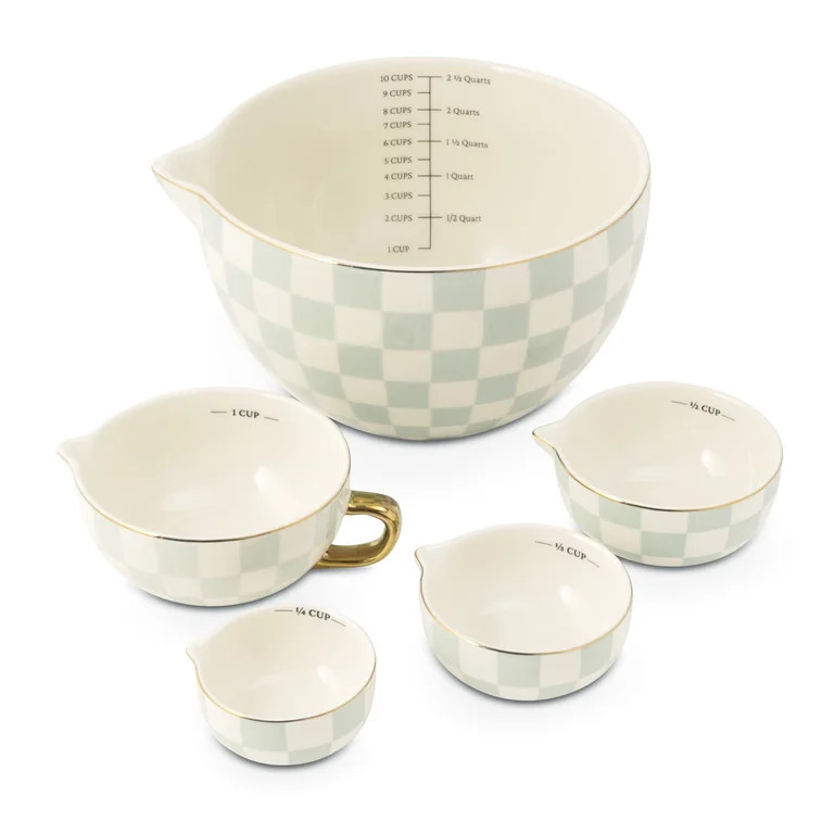 Thyme & Table 5-Piece Ceramic Mixing Bowl Set. Green Check | Walmart (US)