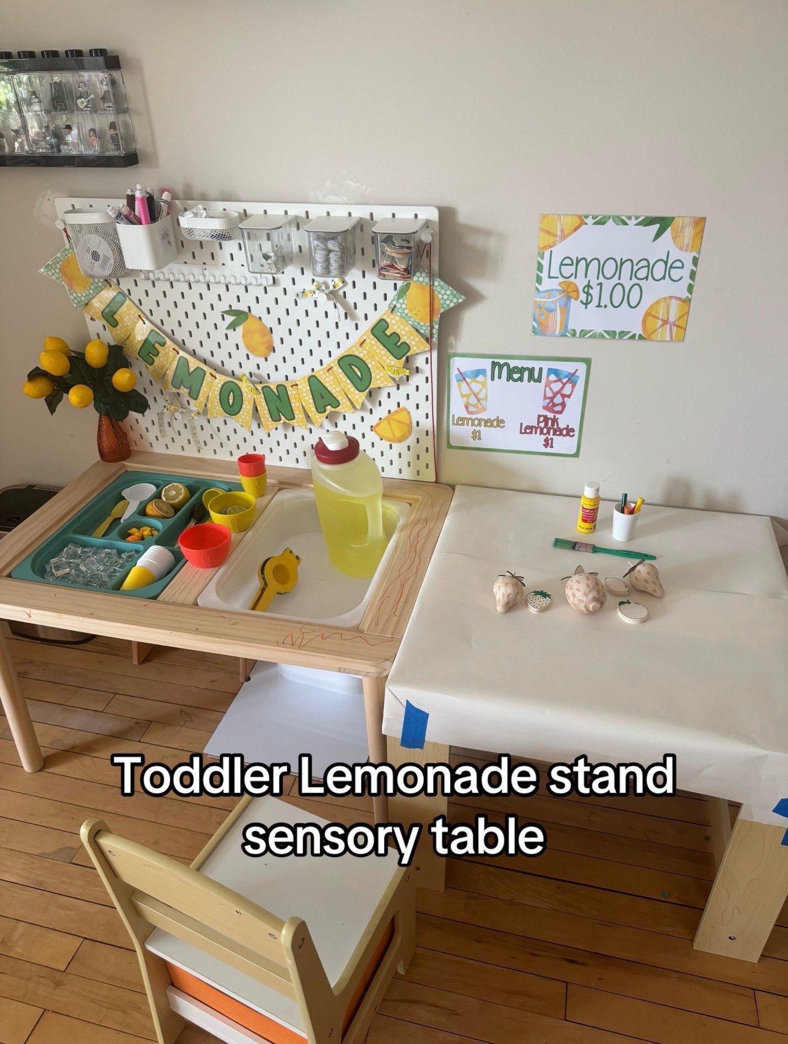 I love setting up sensory tables for my toddler on her flisat table from IKEA, she consistently plays independently throughout the day with it and it’s absolutely the cutest thing. 
I added a piggy bank for her to paint as well after I gave her some quarters for her lemonade and that also really occupied her time! 
Anything I don’t link i usually get from the dollar tree!

#LTKFamily #LTKKids #LTKHome