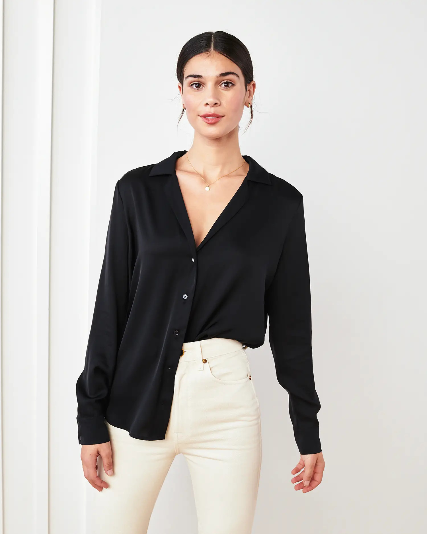 Washable Stretch Silk Notch Collar Blouse | Quince