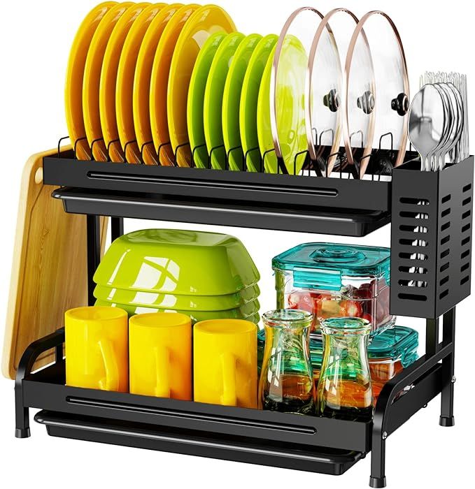 Dish Drying Rack with Drainboard - Cambond 2 Tier Heavy Duty Dish Racks for Kitchen Counter, Rust... | Amazon (US)