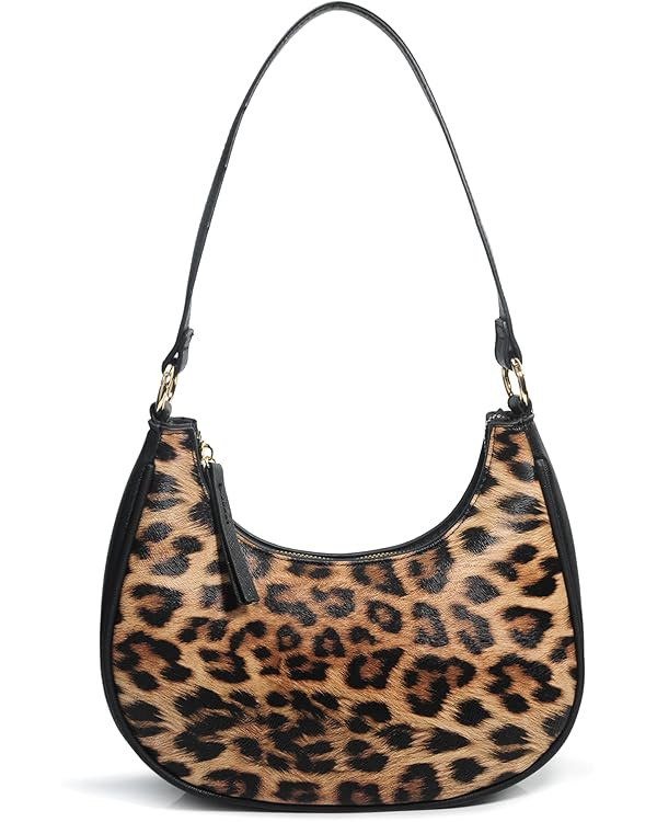 Crescent Shoulder Bag for Women Leopard Print Vegan Leather Crossbody with Chain Strap Underarm P... | Amazon (US)