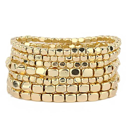 Rosemarie Collections Chunky Nugget Multi-Strand Bracelet Beads - Silver & Gold Bracelets Stack f... | Amazon (US)