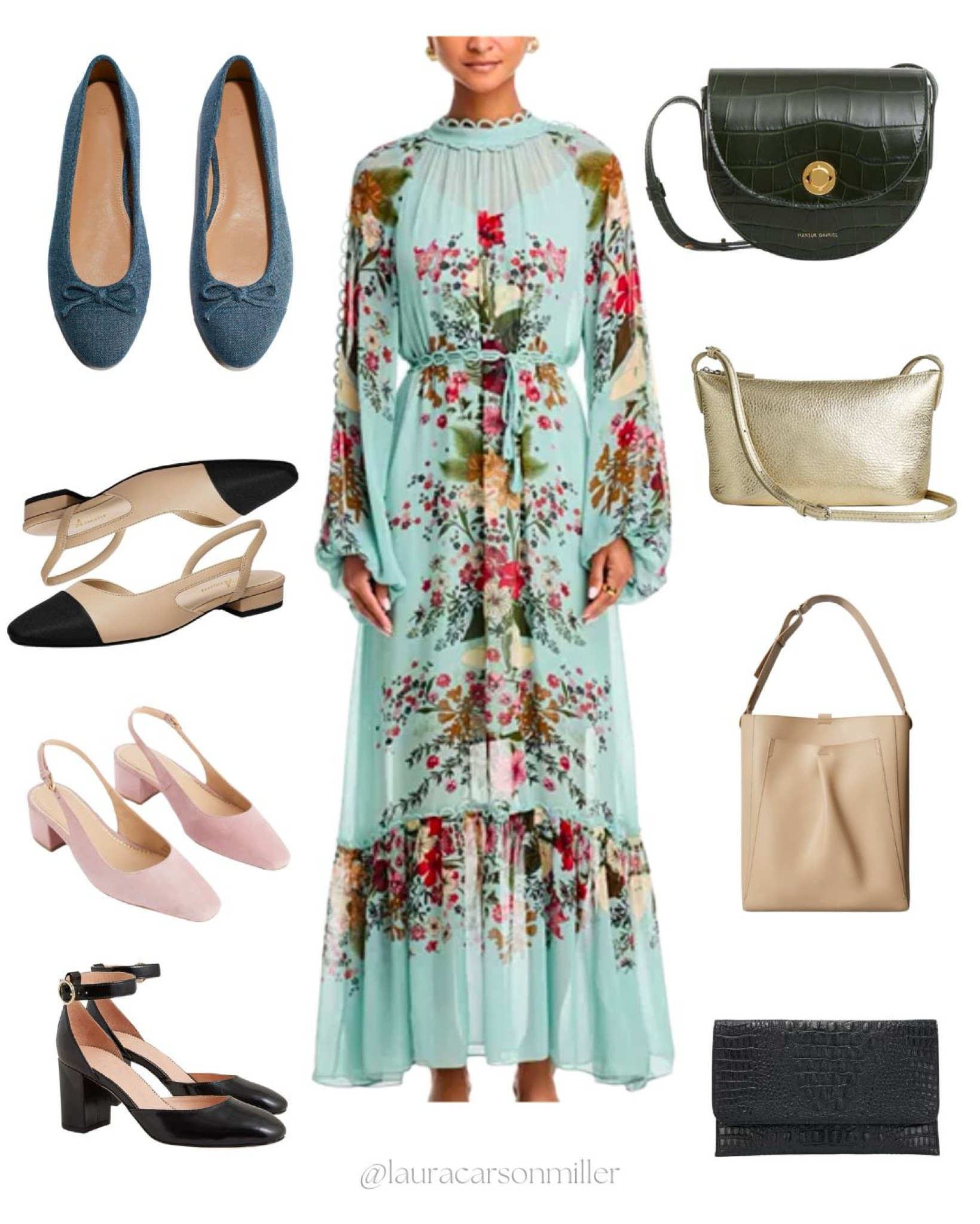 A statement maxi like this one is a showstopper for a wedding, engagement party, anniversary dinner, work dinner or going out with the girls. Difference shoes and bags change up the vibe so easily, too! 
Laura carson miller, maxi dress, flats, slingbacks, ankle strap heels, bucket bag, cap toe slingbacks, parties

#LTKParties #LTKItBag #LTKShoeCrush