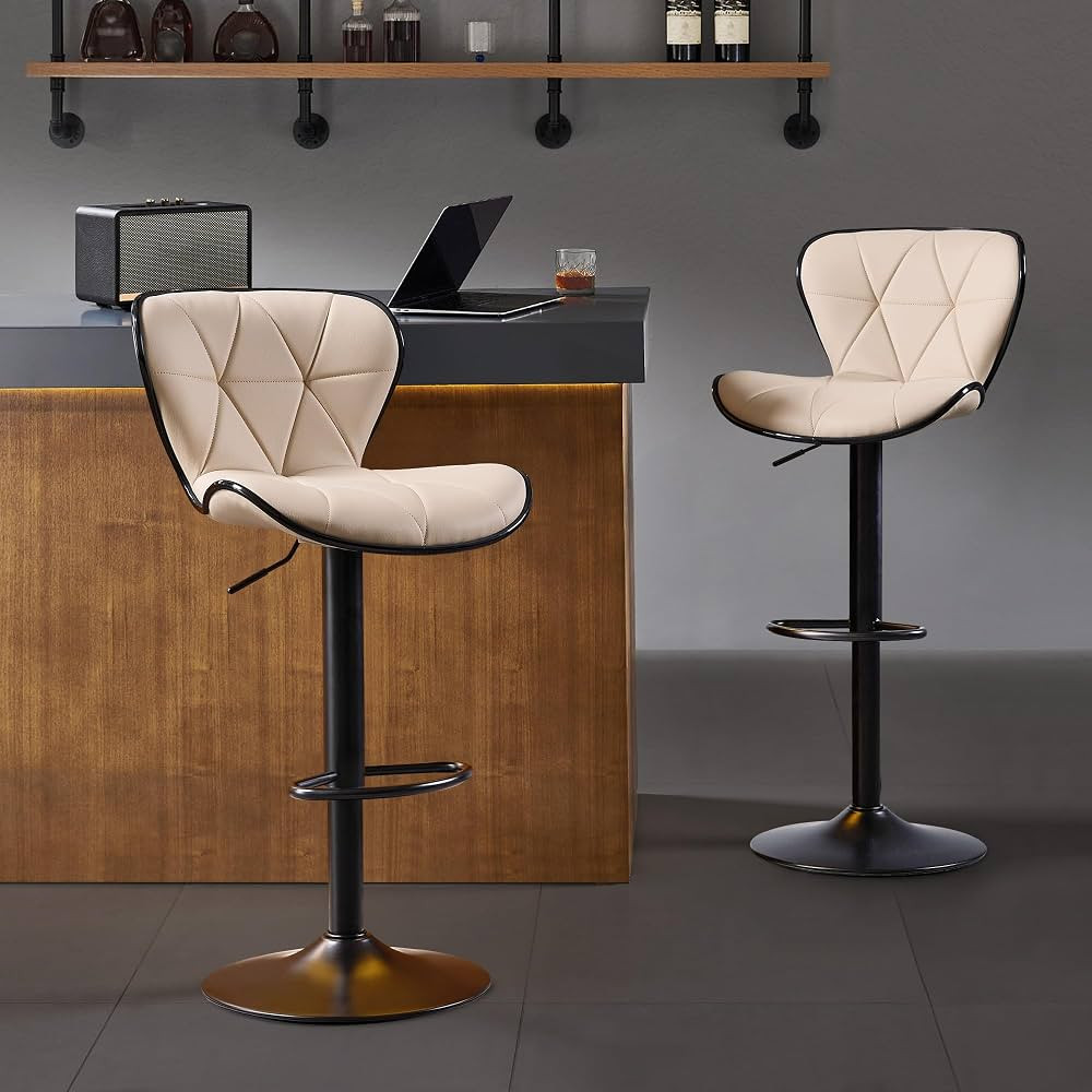 Bar Stools Set of 2, Modern Swivel Counter Height Bar Stools, Adjustable Leather Bar Chairs with ... | Amazon (CA)