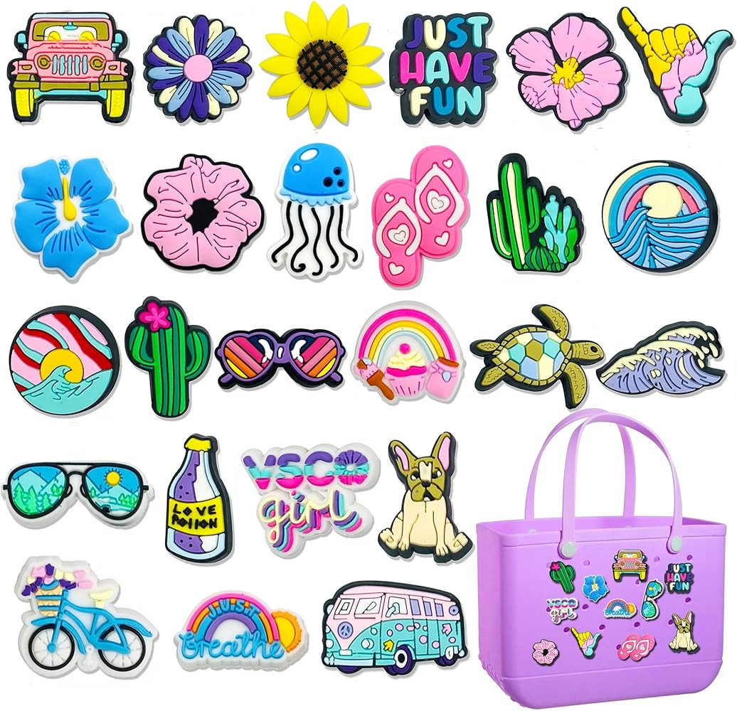 25pcs Hawaii Charms for Bogg Bag, Beach Bag Accessories for Bogg Bag/Simply Southern Insert Decor... | Amazon (US)