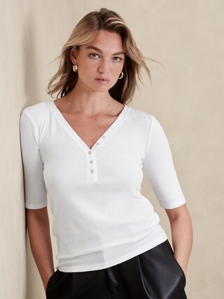 Ribbed Elbow-Sleeve Shirt | Banana Republic Factory