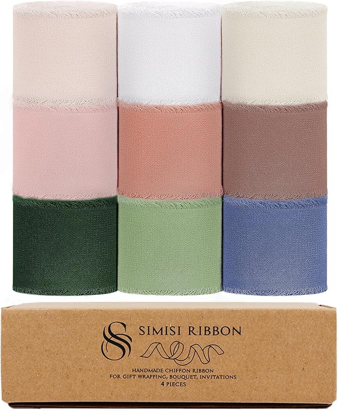 Chiffon Ribbon Mixed Color Handmade Frayed Fringe Sheer Boho Silk Ribbons for Gift Wrapping, Flor... | Amazon (US)