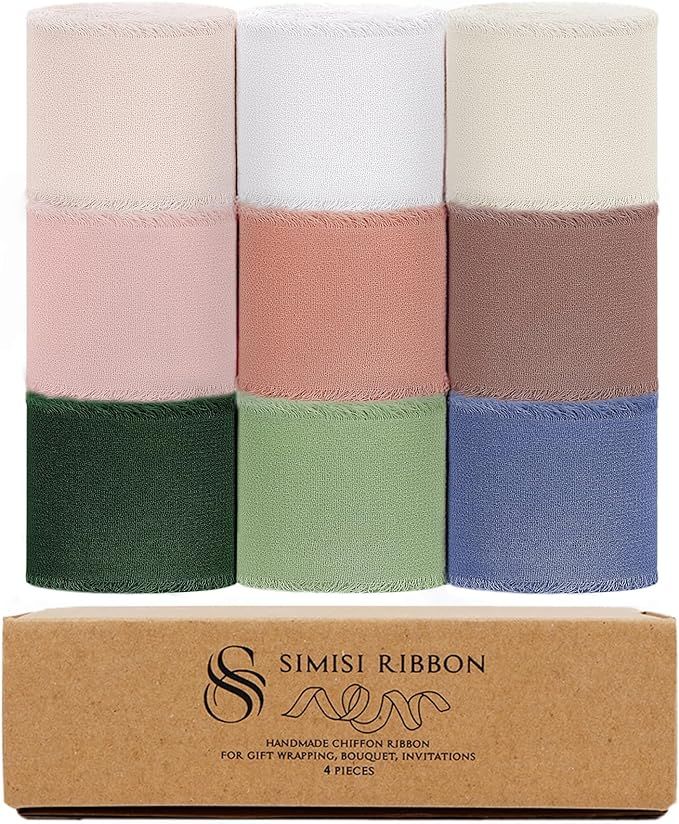 Chiffon Ribbon Mixed Color Handmade Frayed Fringe Sheer Boho Silk Ribbons for Gift Wrapping, Flor... | Amazon (US)