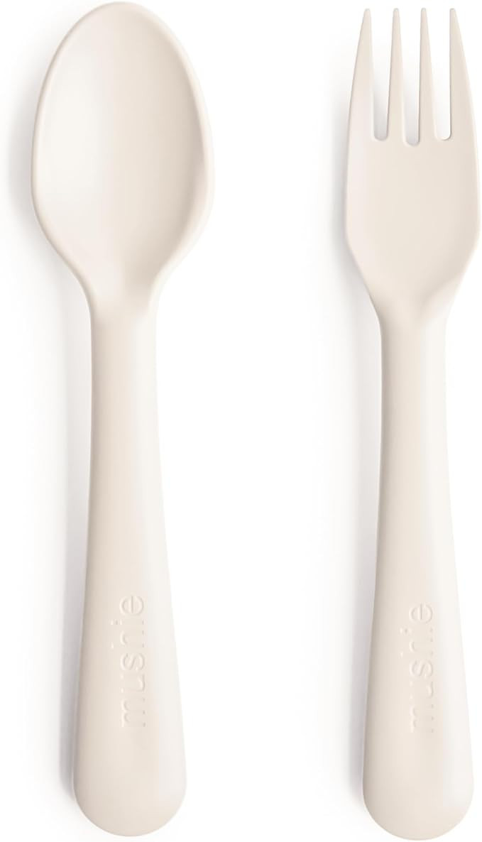 mushie Flatware Fork and Spoon Set For Kids | Made in Denmark (Ivory) | Amazon (US)