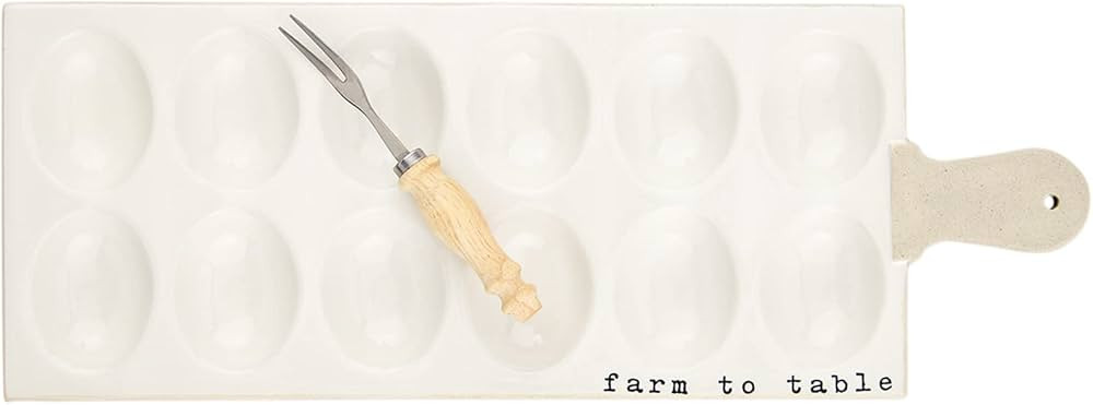 Mud Pie Stoneware , Deviled Egg Tray, Natural, board 5 1/2" x 15 1/2" | fork 6" | Amazon (US)